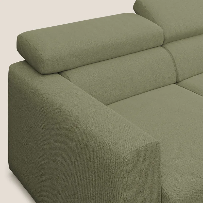 Dylan canapé d'angle avec méridienne et pouf extractible en tissu flammé effet coton imperméable T19 vert