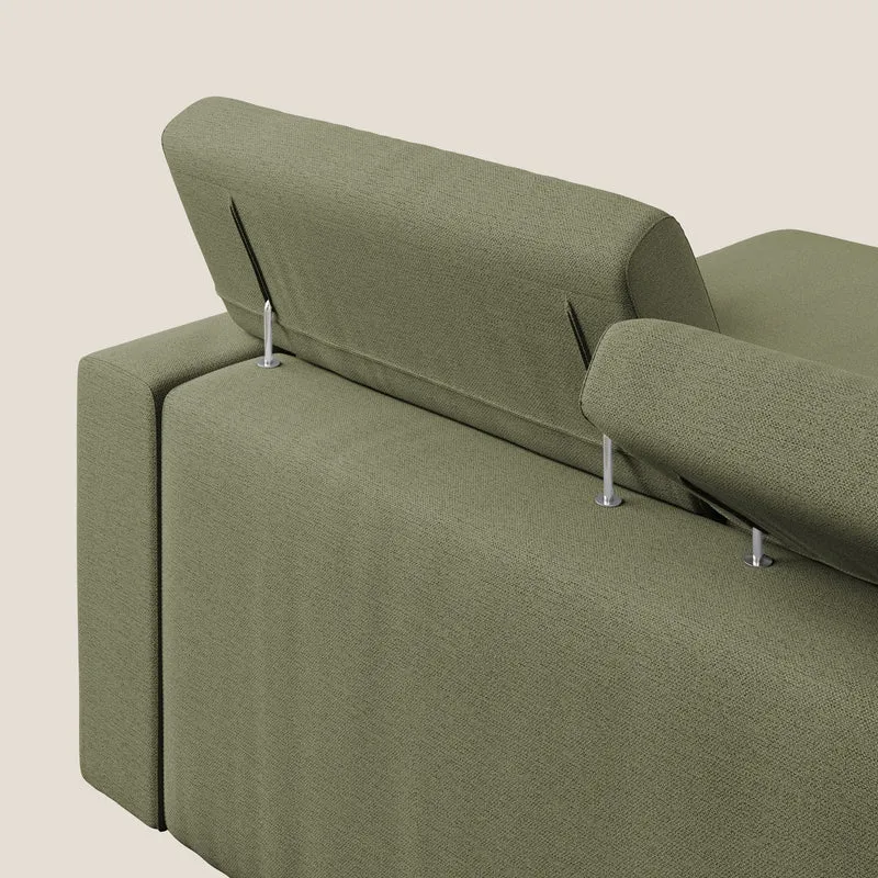 Dylan canapé d'angle avec méridienne et pouf extractible en tissu flammé effet coton imperméable T19 vert
