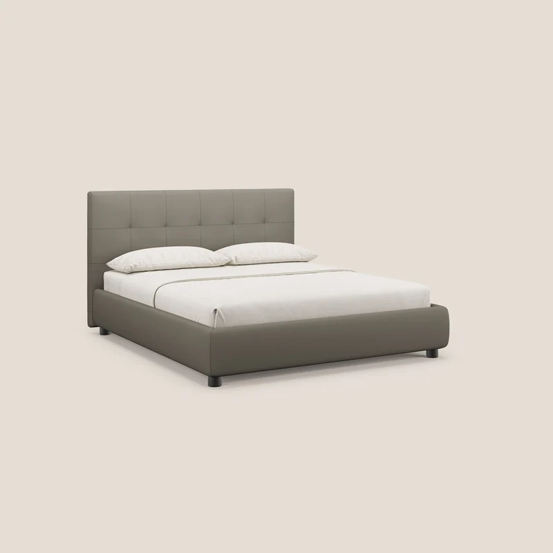 Minato lit coffre avec tête de lit capitonnée en similicuir imperméable T04 taupe