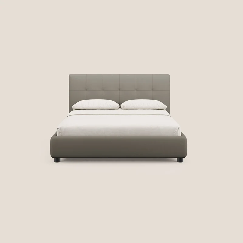 Minato lit coffre avec tête de lit capitonnée en similicuir imperméable T04 taupe
