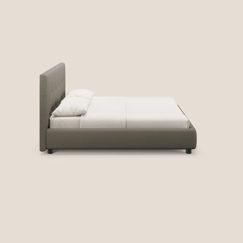 Minato lit coffre avec tête de lit capitonnée en similicuir imperméable T04 taupe
