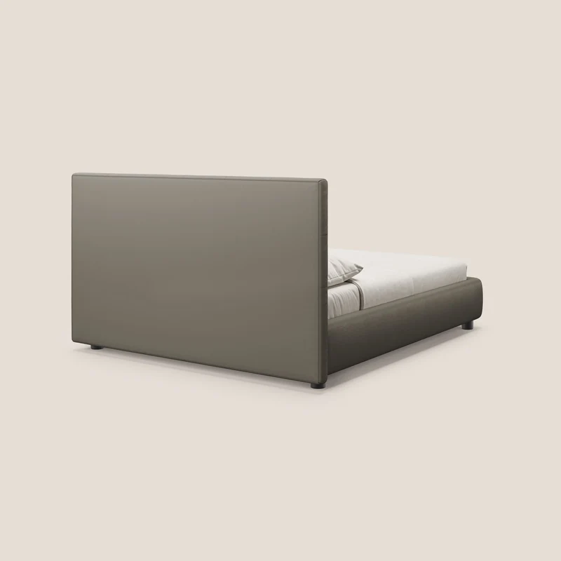 Minato lit coffre avec tête de lit capitonnée en similicuir imperméable T04 taupe