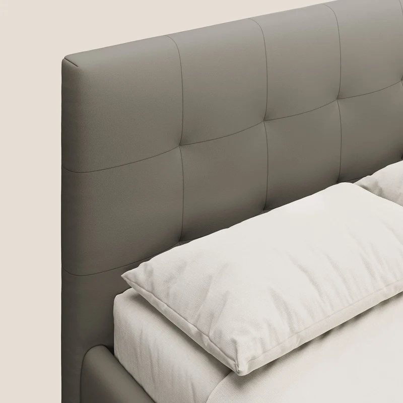 Minato lit coffre avec tête de lit capitonnée en similicuir imperméable T04 taupe