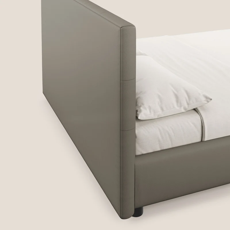 Minato lit coffre avec tête de lit capitonnée en similicuir imperméable T04 taupe