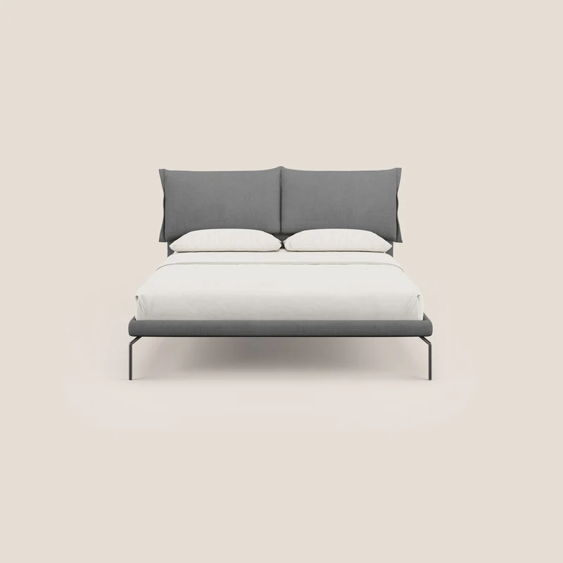 Bice lit rembourré avec coussins et pieds noirs en métal en tissu imperméable T02 gris