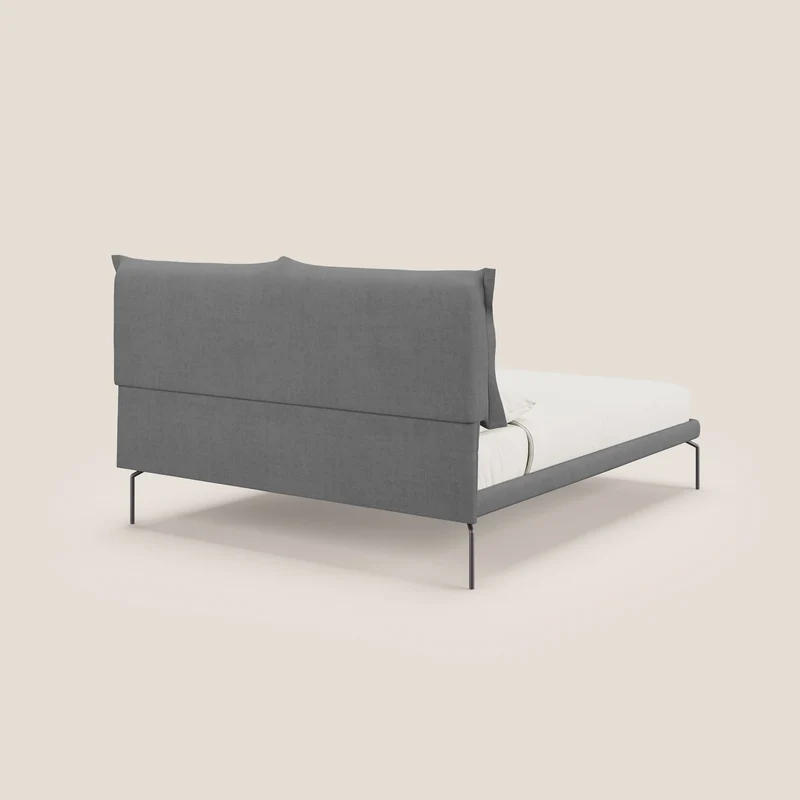 Bice lit rembourré avec coussins et pieds noirs en métal en tissu imperméable T02 gris