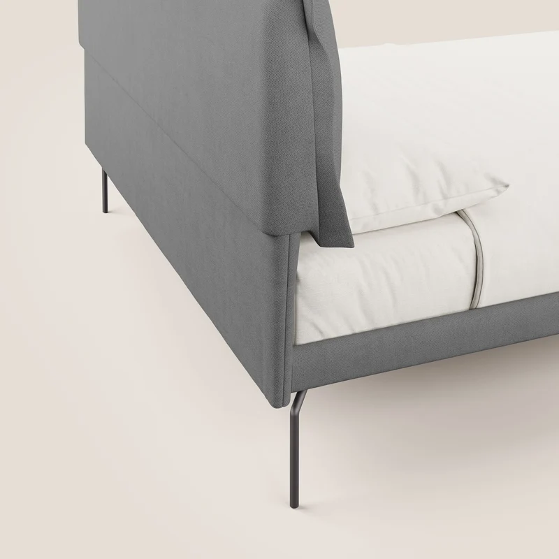 Bice lit rembourré avec coussins et pieds noirs en métal en tissu imperméable T02 gris