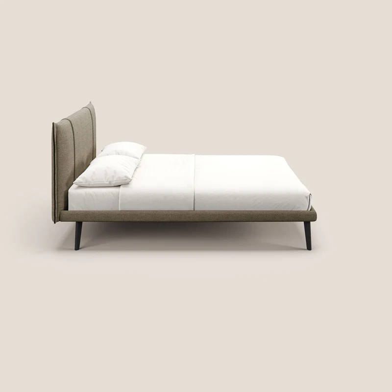 Klaus lit moderne avec pieds foncés et tissu flammé imperméable T03 marron