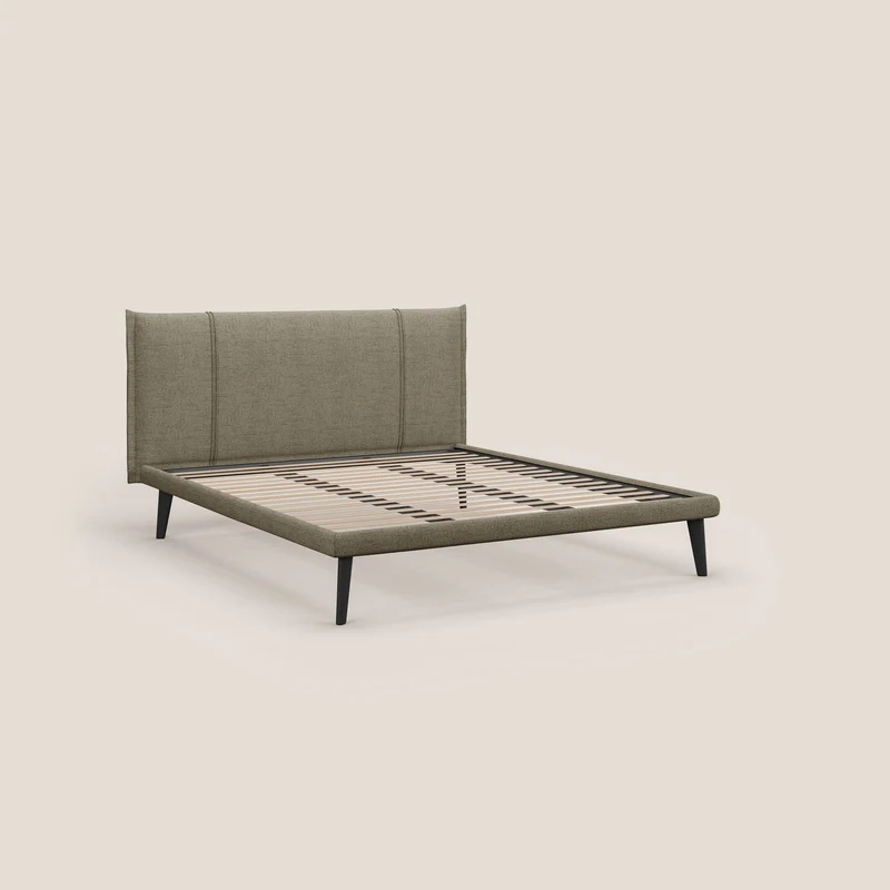 Klaus lit moderne avec pieds foncés et tissu flammé imperméable T03 marron