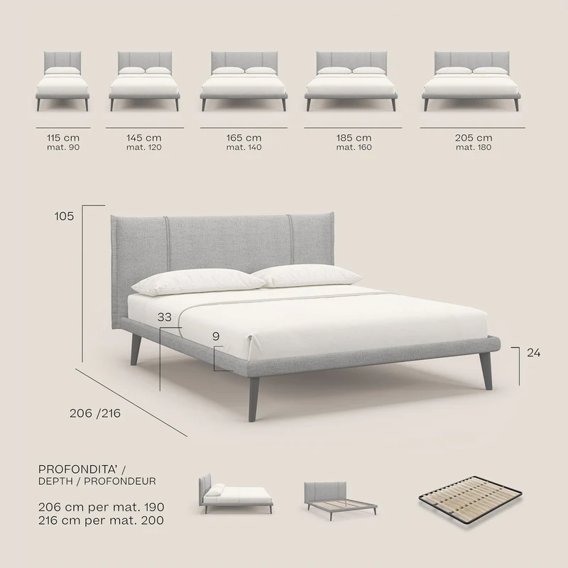 Klaus lit moderne avec pieds foncés et tissu flammé imperméable T03 marron
