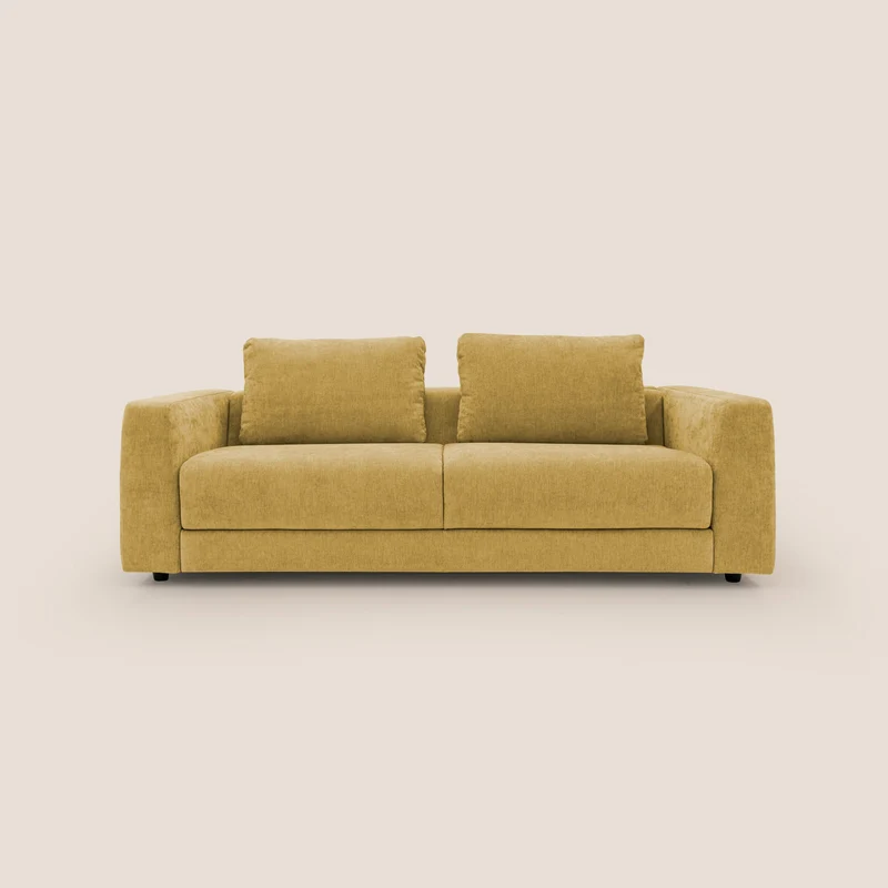 Freia Canapé convertible minimaliste matelas h15cm aux dossiers moelleux en tissu imperméable T14 jaune