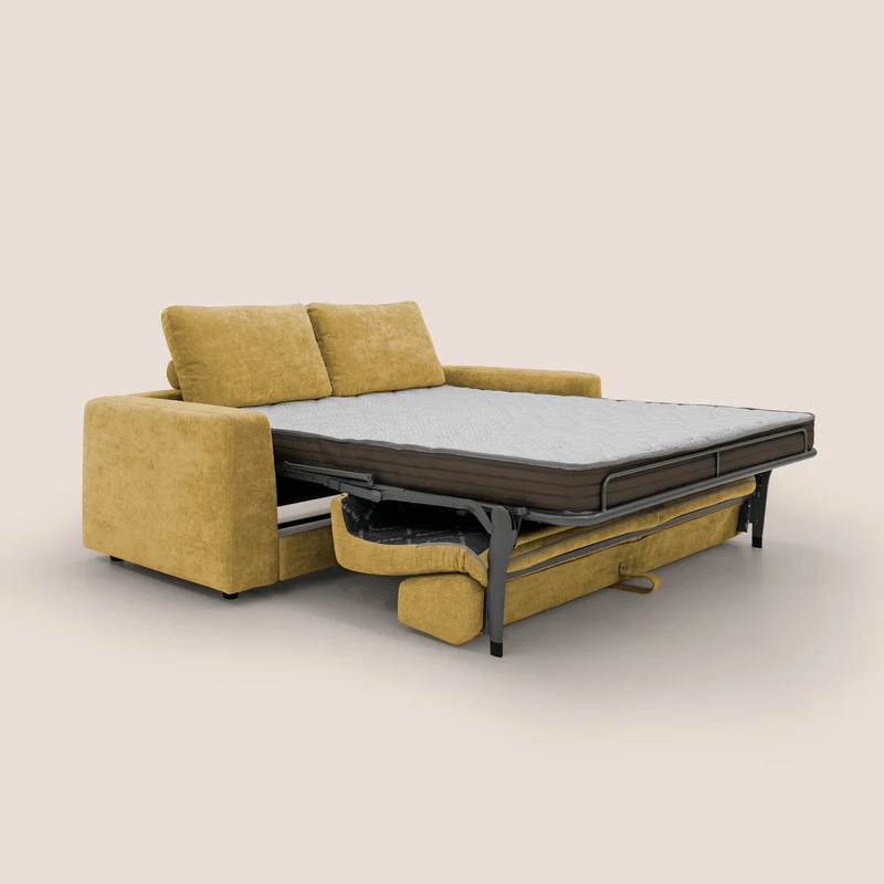 Freia Canapé convertible minimaliste matelas h15cm aux dossiers moelleux en tissu imperméable T14 jaune