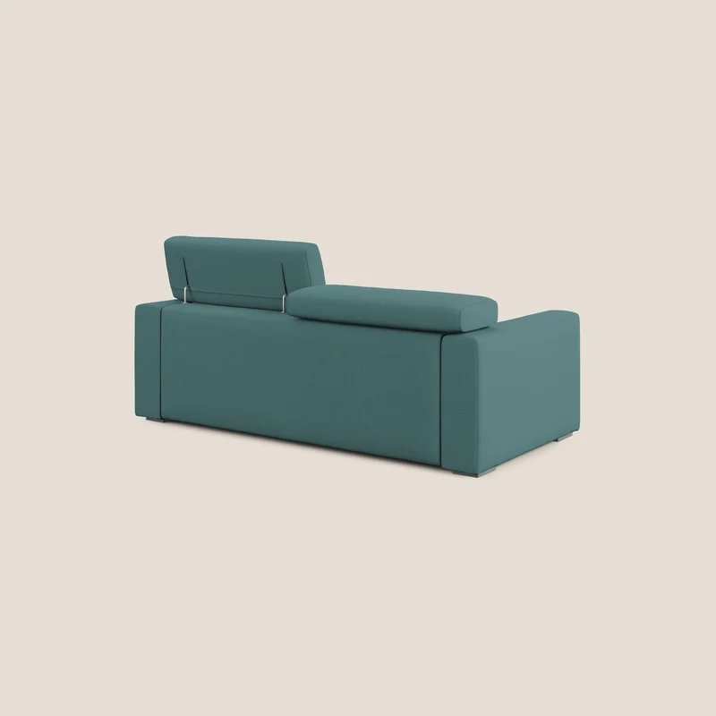 Dylan canapé avec pouf extractible en tissu flamme effet coton impermeabile T19 bleu canard