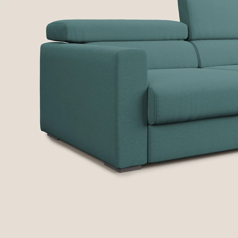 Dylan canapé avec pouf extractible en tissu flamme effet coton impermeabile T19 bleu canard