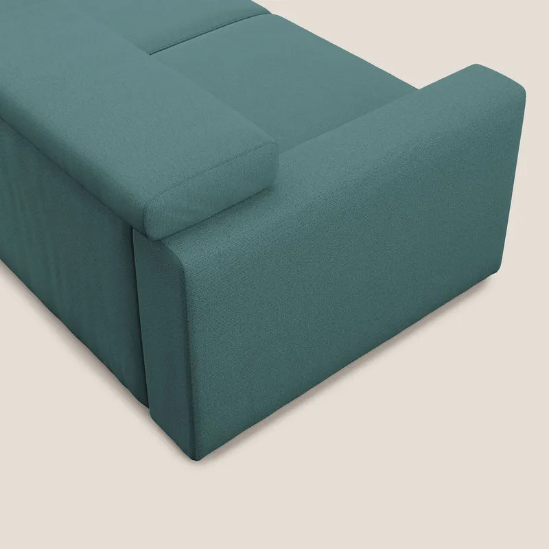 Dylan canapé avec pouf extractible en tissu flamme effet coton impermeabile T19 bleu canard