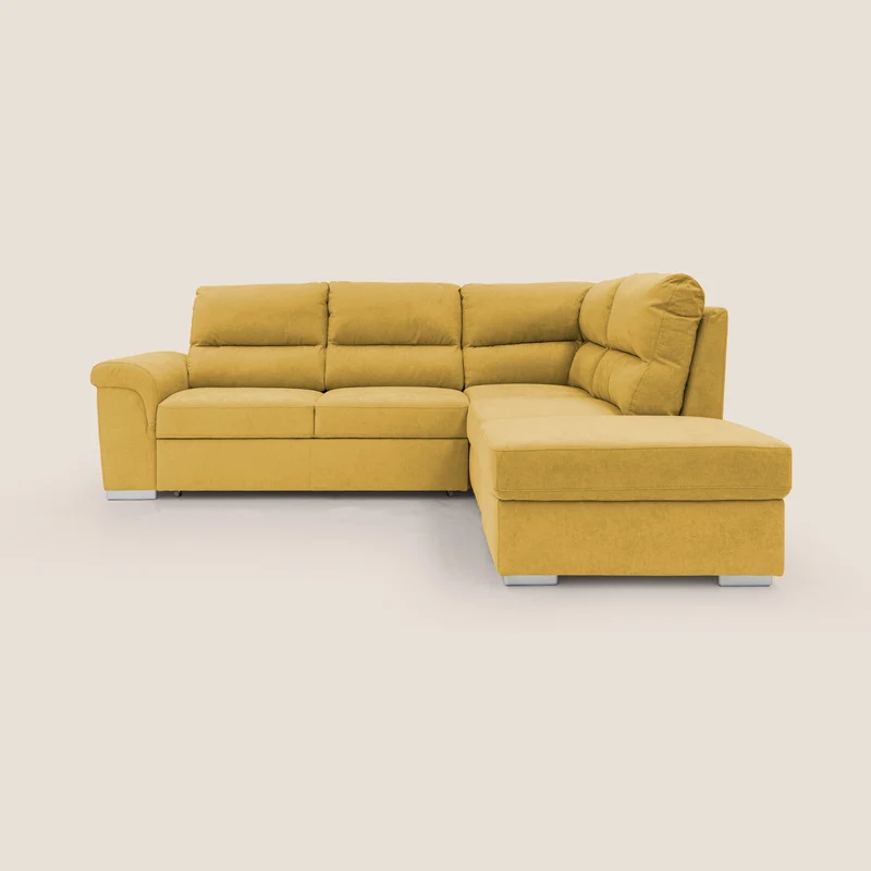 Minerva canapé d'angle avec angle et pouf extractible en tissu doux imperméable T02 jaune
