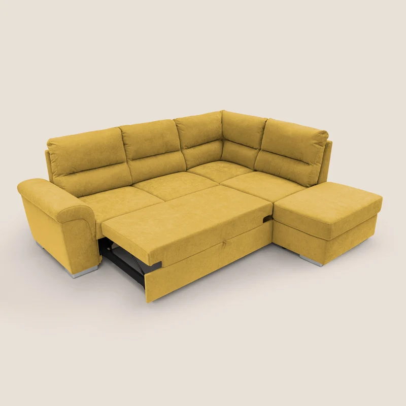 Minerva canapé d'angle avec angle et pouf extractible en tissu doux imperméable T02 jaune