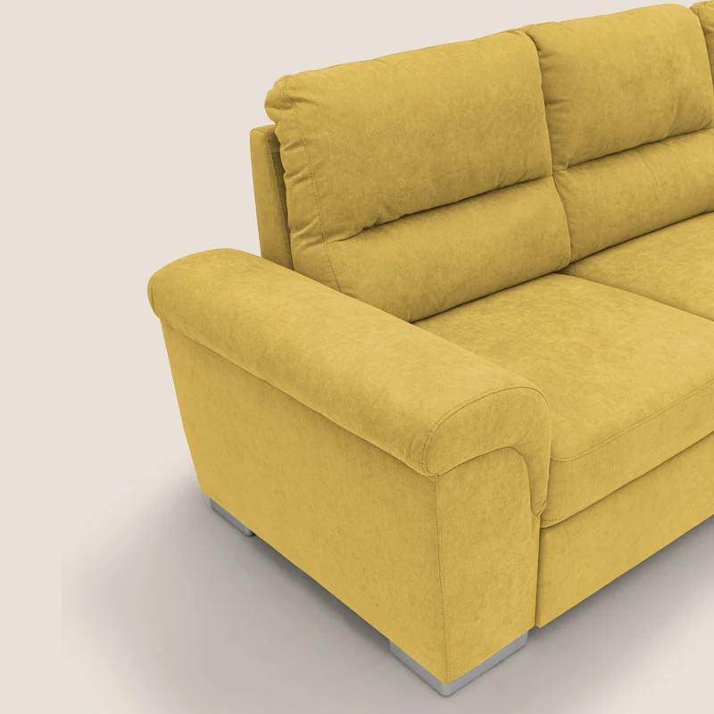 Minerva canapé d'angle avec angle et pouf extractible en tissu doux imperméable T02 jaune