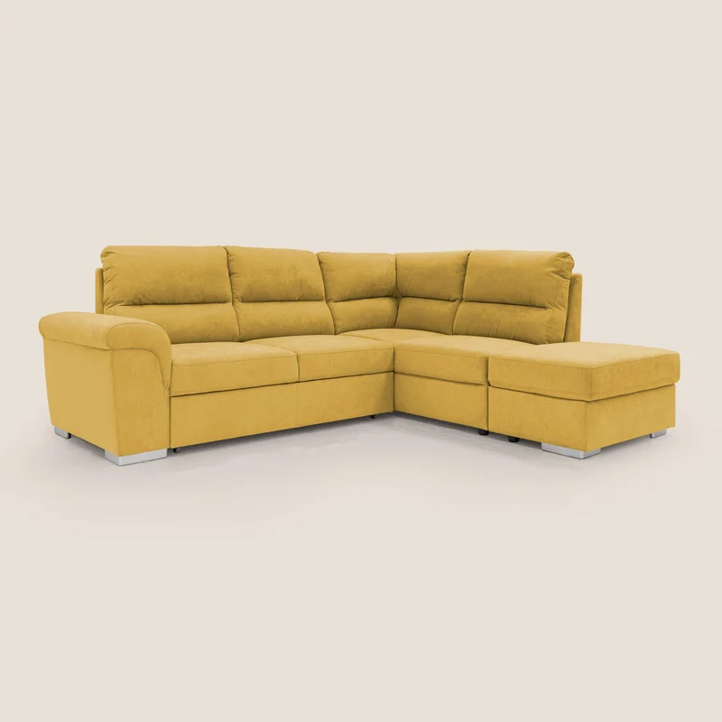 Minerva canapé d'angle avec angle et pouf extractible en tissu doux imperméable T02 jaune