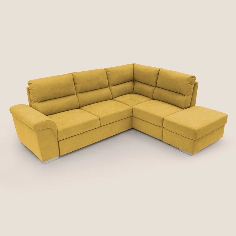 Minerva canapé d'angle avec angle et pouf extractible en tissu doux imperméable T02 jaune