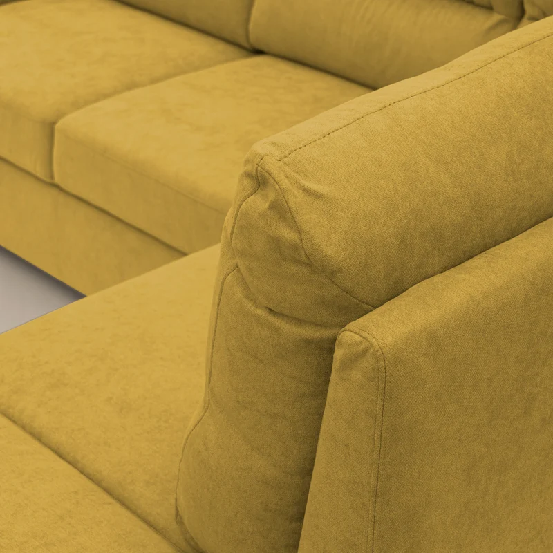 Minerva canapé d'angle avec angle et pouf extractible en tissu doux imperméable T02 jaune