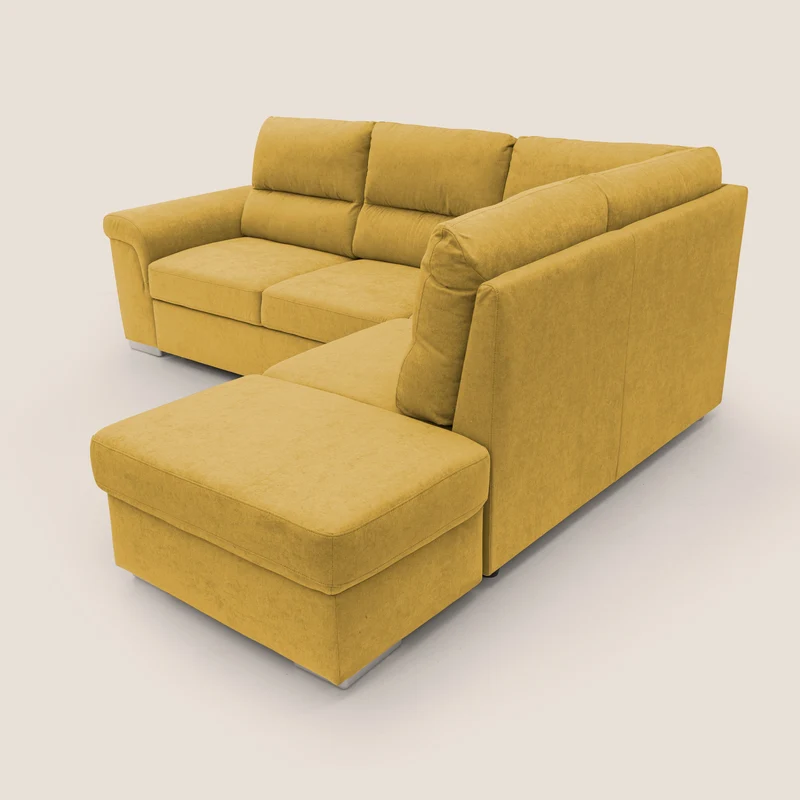 Minerva canapé d'angle avec angle et pouf extractible en tissu doux imperméable T02 jaune