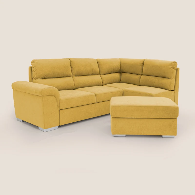 Minerva canapé d'angle avec angle et pouf extractible en tissu doux imperméable T02 jaune