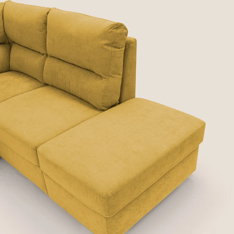 Minerva canapé d'angle avec angle et pouf extractible en tissu doux imperméable T02 jaune