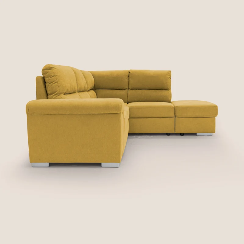 Minerva canapé d'angle avec angle et pouf extractible en tissu doux imperméable T02 jaune