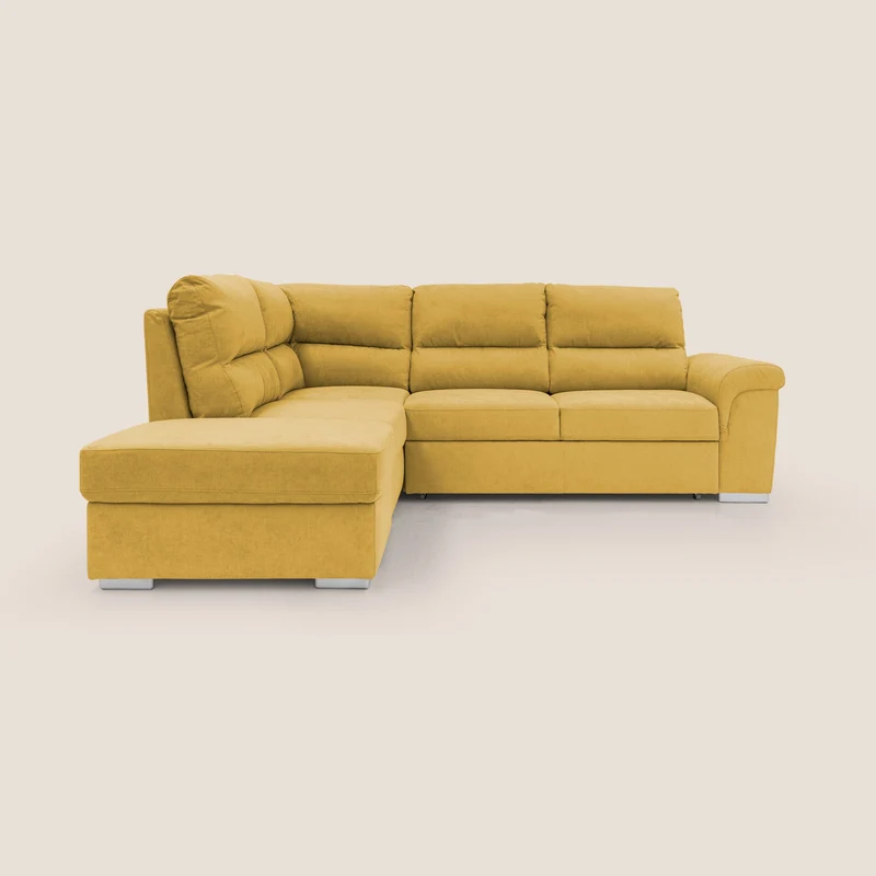 Minerva canapé d'angle avec angle et pouf extractible en tissu doux imperméable T02 jaune