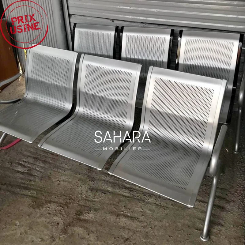 Banquette de réception 3 places galvanisé avec 2 accoudoirs Réf. B0911