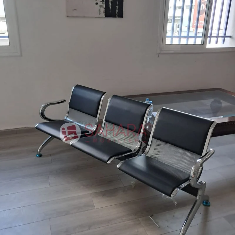 Banquette de réception 3 places chromé avec 2 accoudoirs Réf. B2024