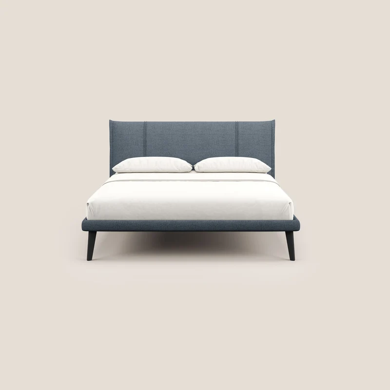 Klaus lit moderne avec pieds foncés et tissu flammé imperméable T03 bleu
