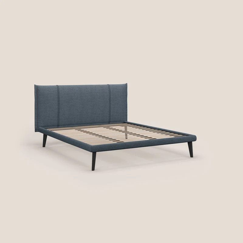 Klaus lit moderne avec pieds foncés et tissu flammé imperméable T03 bleu