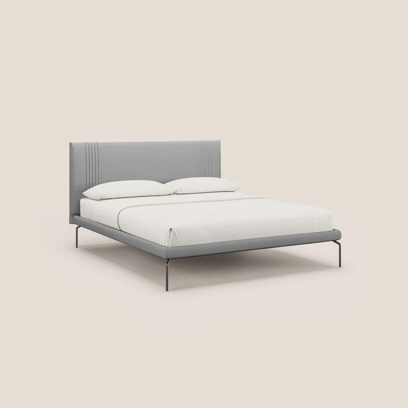 Finn lit rembourré avec pieds hauts en métal en tissu détachable T05 gris
