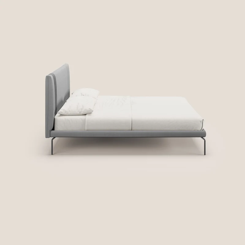 Finn lit rembourré avec pieds hauts en métal en tissu détachable T05 gris