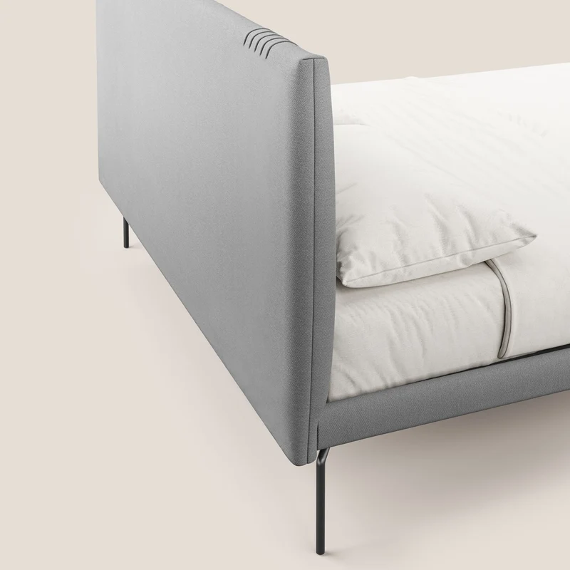 Finn lit rembourré avec pieds hauts en métal en tissu détachable T05 gris