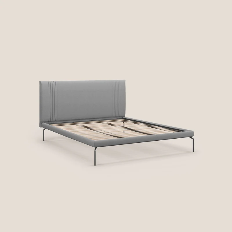Finn lit rembourré avec pieds hauts en métal en tissu détachable T05 gris