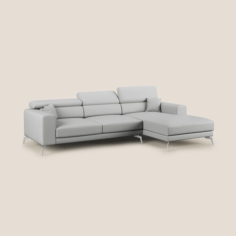 Blade Canapé d'angle moderne avec têtières inclinables en Similicuir T04 gris clair