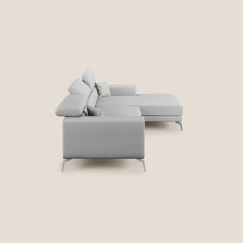 Blade Canapé d'angle moderne avec têtières inclinables en Similicuir T04 gris clair