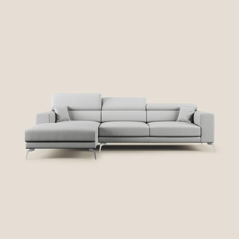 Blade Canapé d'angle moderne avec têtières inclinables en Similicuir T04 gris clair