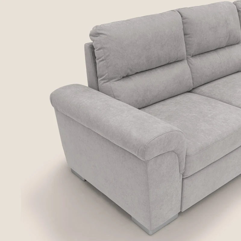Minerva canapé d'angle avec angle et pouf extractible en tissu doux imperméable T02 gris clair