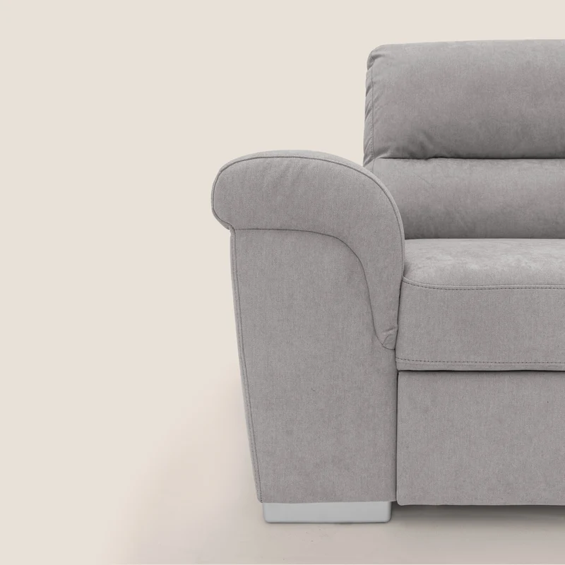 Minerva canapé d'angle avec angle et pouf extractible en tissu doux imperméable T02 gris clair