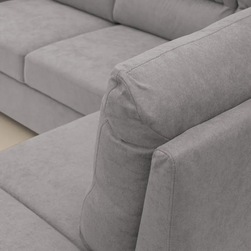 Minerva canapé d'angle avec angle et pouf extractible en tissu doux imperméable T02 gris clair