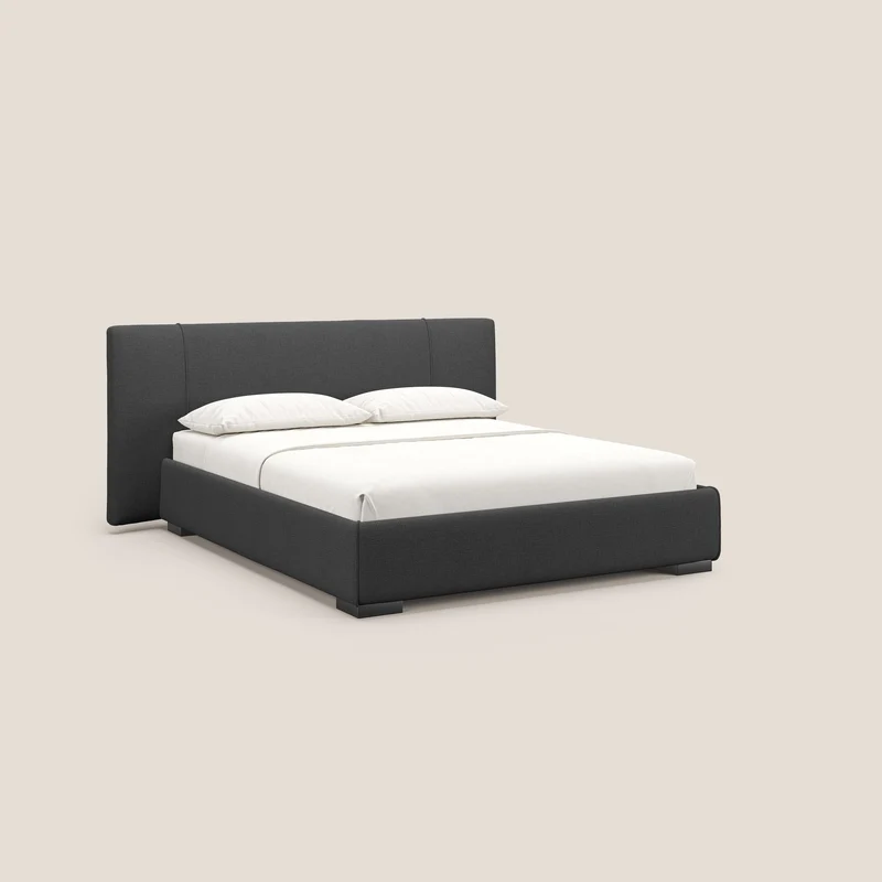 Omero lit avec coffre rembourré déhoussable en tissu flammé imperméable T14 anthracite