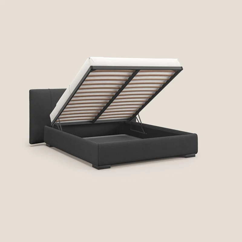 Omero lit avec coffre rembourré déhoussable en tissu flammé imperméable T14 anthracite