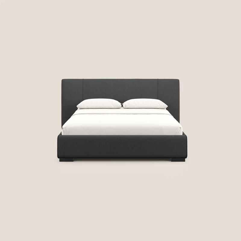 Omero lit avec coffre rembourré déhoussable en tissu flammé imperméable T14 anthracite
