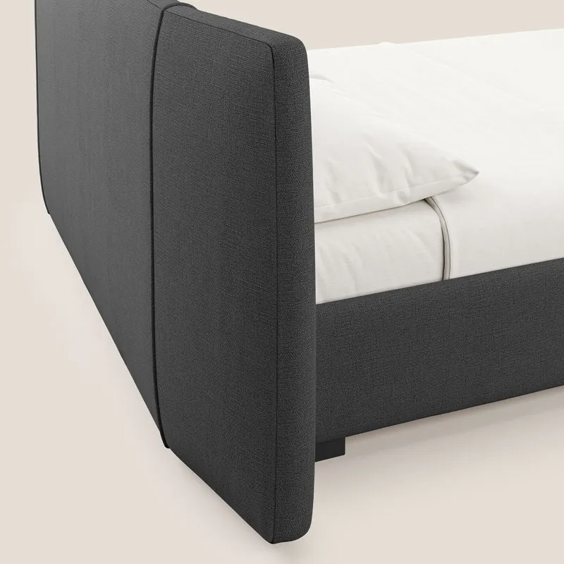 Omero lit avec coffre rembourré déhoussable en tissu flammé imperméable T14 anthracite