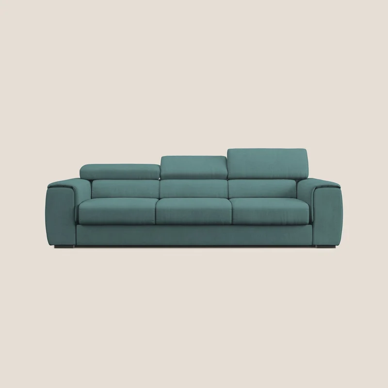 Zeno Canapé avec pouf extractible à 3 assises en tissu doux imperméable T02 bleu canard