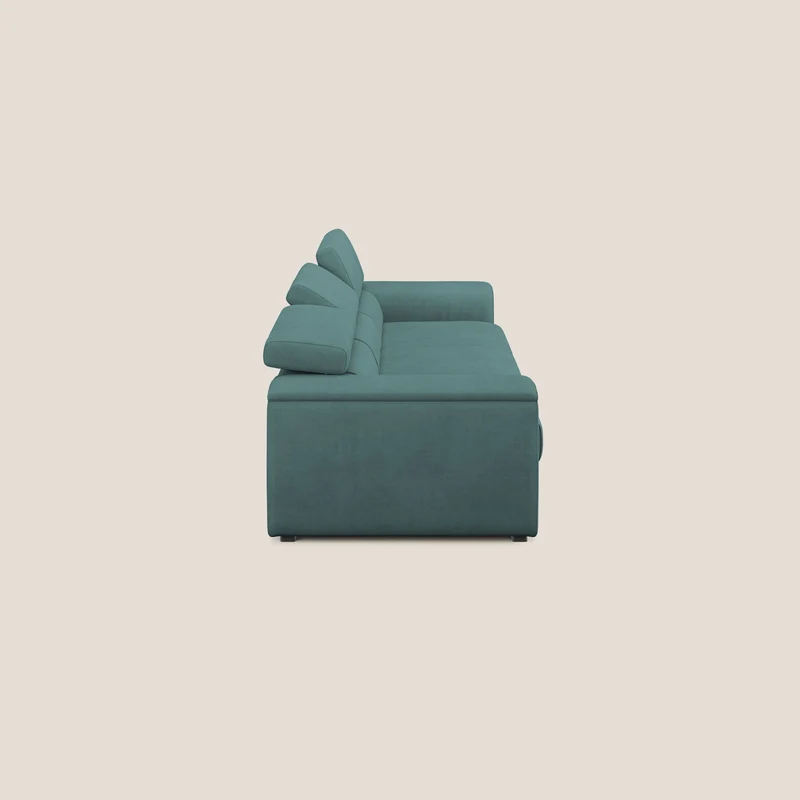 Zeno Canapé avec pouf extractible à 3 assises en tissu doux imperméable T02 bleu canard